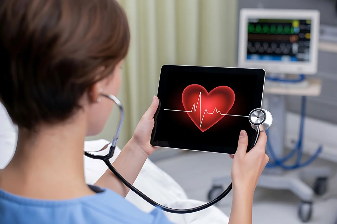Clinician viewing a heart graphic on a tablet